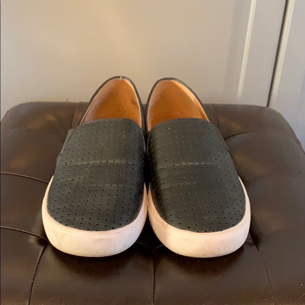 Black Faux Leather Slip On Sneakers